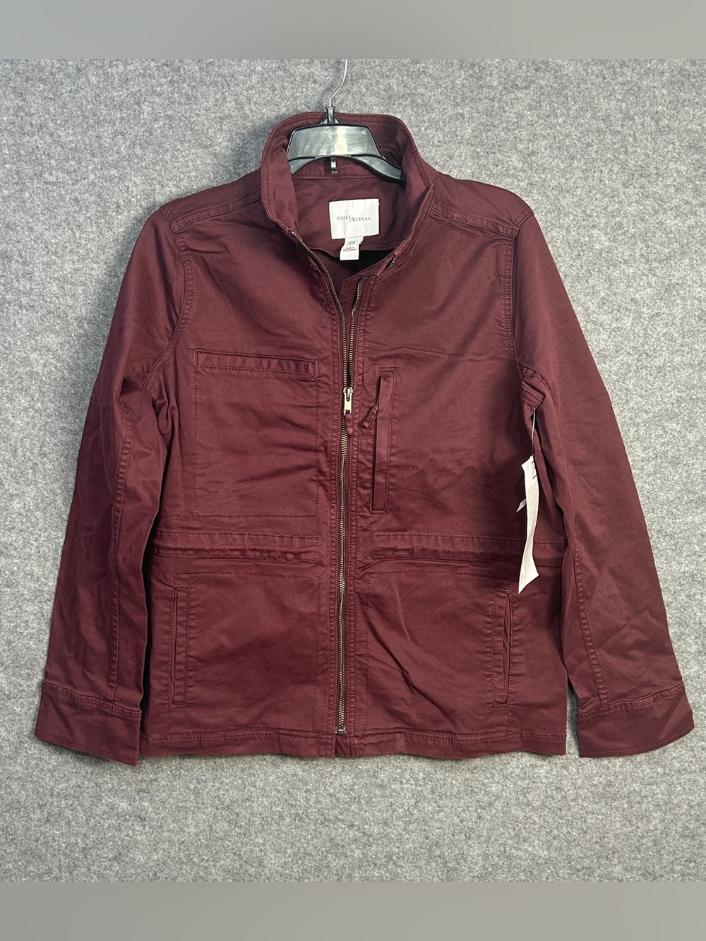 Daily Ritual Women's 4 Burgundy Utility Cargo Jacket Zip Front Chore Jacket New